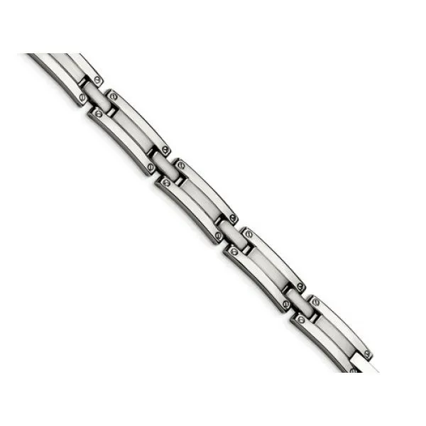 Stainless steel Bracelet w/ Brushed and Polished  8mm Links, Screw head detaliing,  Fold over clasp  Length 8.5