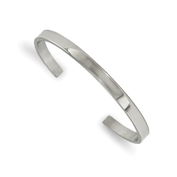 Stainless Steel 5mm Polished Cuff Bracelet. Slip on. Barnes Jewelers Goldsboro, NC