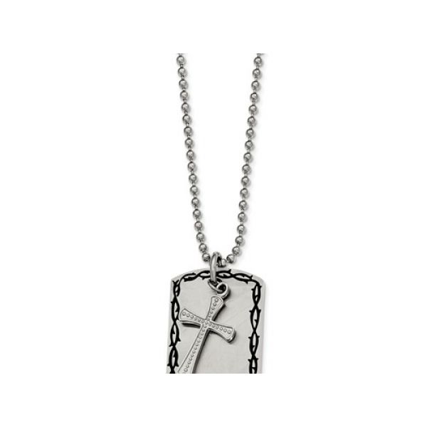 Stainless Steel DogTag/Cross 47mm x 30mm apx. Pendant  Brushed, Polished, Moveable,  Antiqued, Engravable, Bead Chain 22