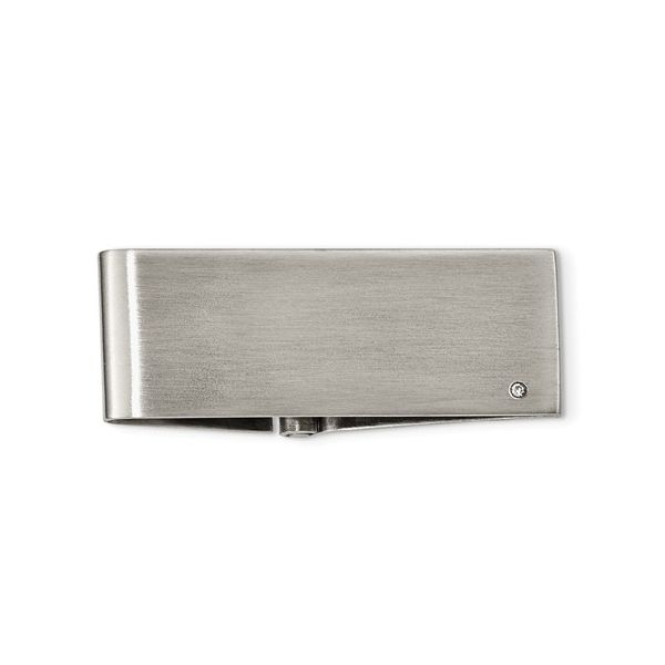 Stainless Steel Brushed Diamond Accent Hinged Money Clip, 50mm x 21mm, dia- 0.035ct, Engravable, Barnes Jewelers Goldsboro, NC