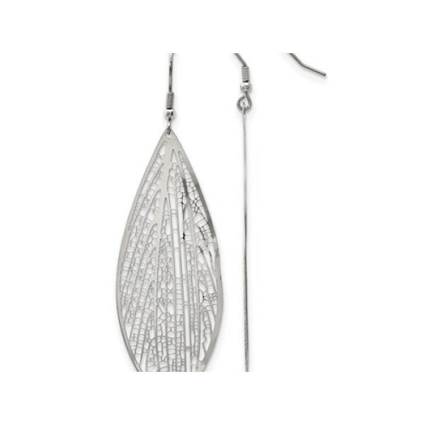 Stainless Steel Leaf Dangle Earrings, French Wire Hooks. Barnes Jewelers Goldsboro, NC