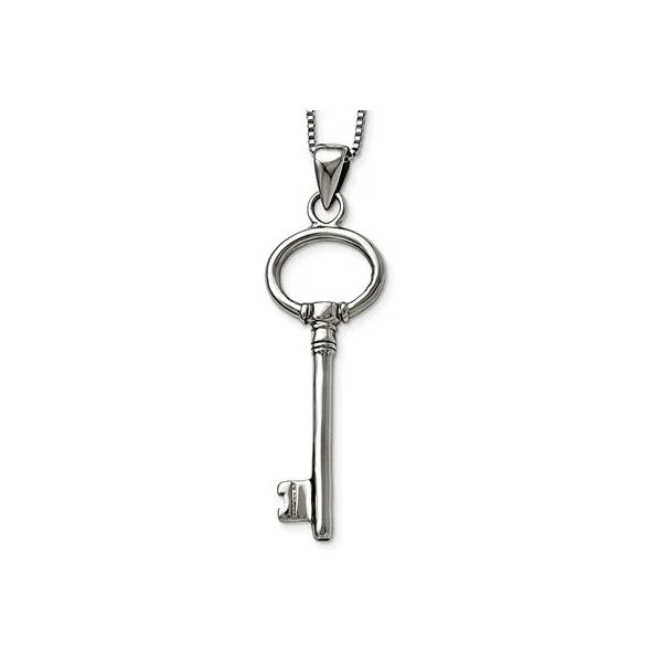 Stainless Steel 60mm Polished Key Pendant, Length  Box chain 20