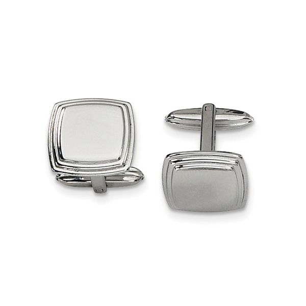 Chisel Stainless Steel Polished/Brushed Squared Cuff Links 16mm x 17mm, Engravable. Barnes Jewelers Goldsboro, NC