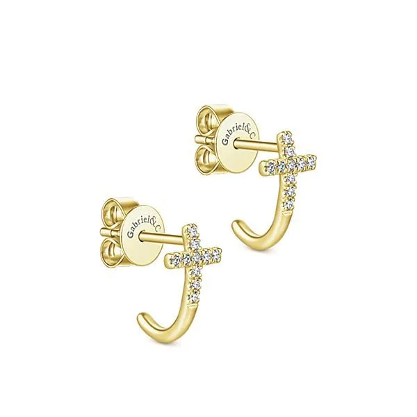 14K Yellow Gold 0.10TW Diamond Cross Earrings Image 2 Barthau Jewellers Stouffville, ON