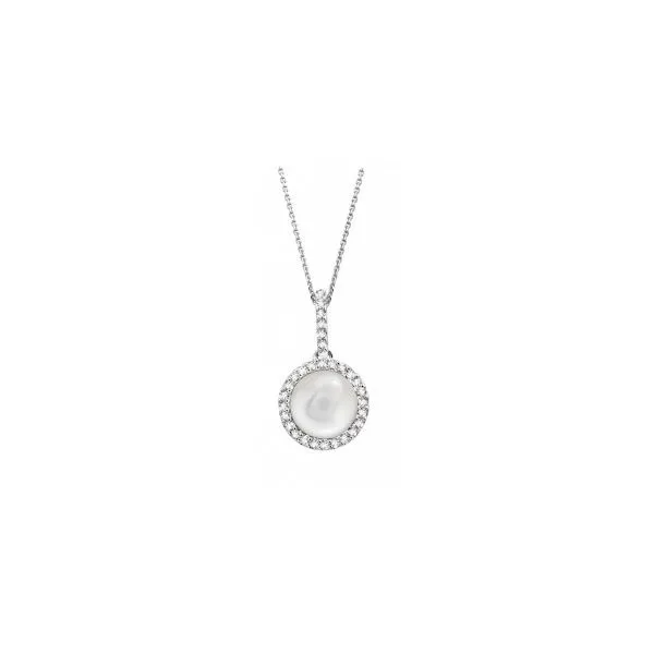 14K White Gold 7MM Cultured Pearl & Diamond Necklace Barthau Jewellers Stouffville, ON