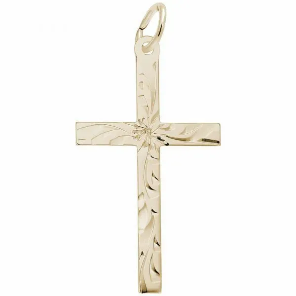 10K Yellow Gold Charm Engraved Cross Barthau Jewellers Stouffville, ON