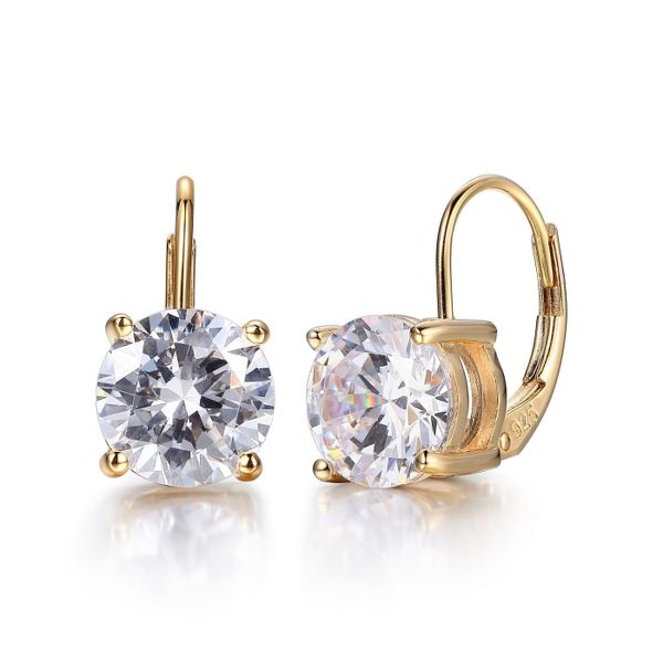 925 Reign CZ 8mm Round Lever Back Earrings Gold Plated Barthau Jewellers Stouffville, ON