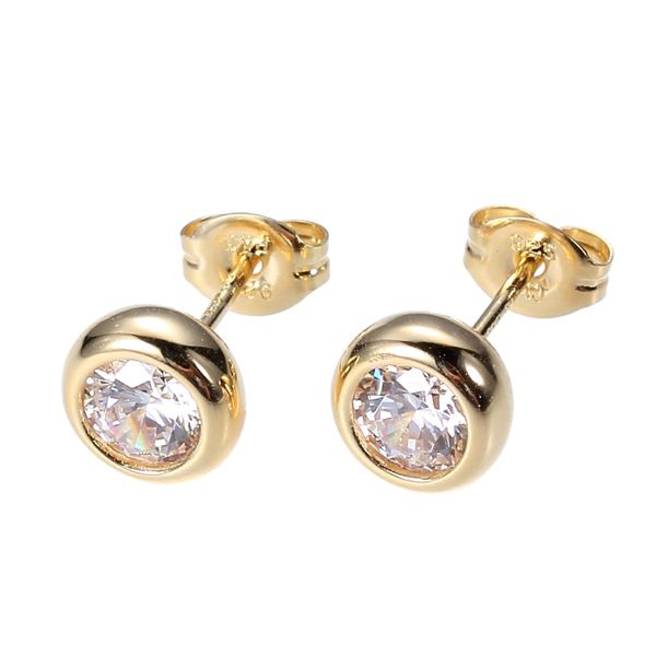 925 Reign CZ 5MM Round Bezel Stud Earrings 18K Gold Plated Barthau Jewellers Stouffville, ON