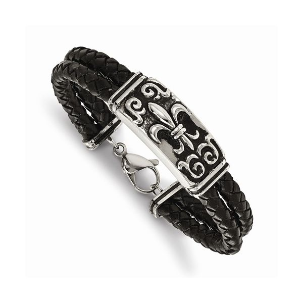 Stainless Steel Black Leather Bracelet Barthau Jewellers Stouffville, ON