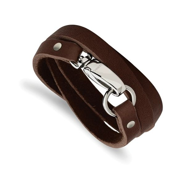 Stainless Steel Dark Brown Leather Wrap Bracelet Barthau Jewellers Stouffville, ON