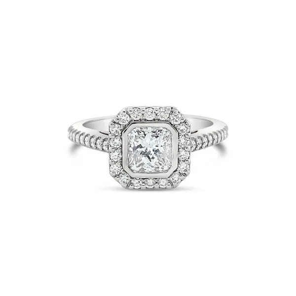 Platinum Bezel Halo Engagement Ring Baxter's Fine Jewelry Warwick, RI