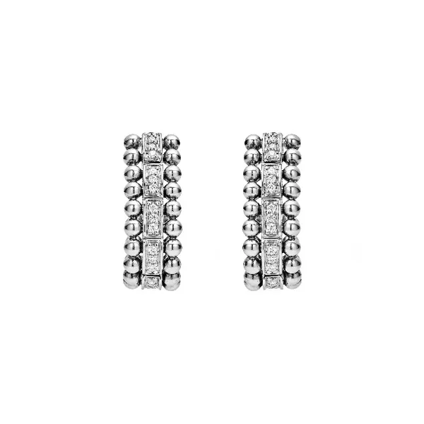 Beaded Diamond Huggie Earrings Image 2 Baxter's Fine Jewelry Warwick, RI