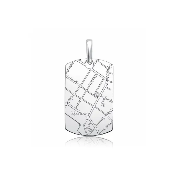 Sterling Silver Women’s Map Dog Tag Pendant Baxter's Fine Jewelry Warwick, RI