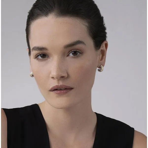 Two Tone Huggie Hoop Earrings Image 3 Baxter's Fine Jewelry Warwick, RI