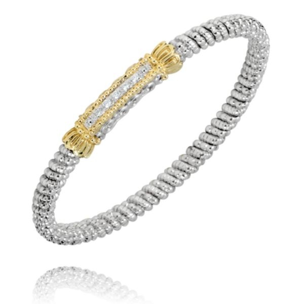 Two-Tone Sterling and 14K Yellow Gold Bangle Bracelet with Round Diamonds Blocher Jewelers Ellwood City, PA