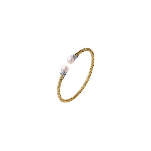 Two-Tone 18K Overlay Cuff Bracelet with Pearls and Cubic Zirconiums Blocher Jewelers Ellwood City, PA