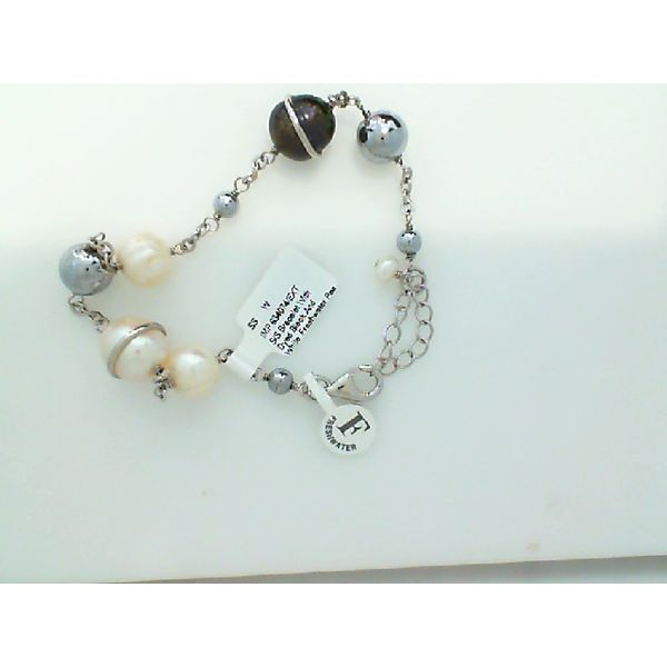 Sterling Silver Bracelet with Dyed Black and White Freshwater Pearls Blocher Jewelers Ellwood City, PA