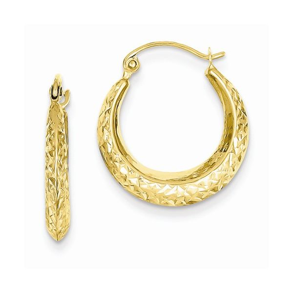 Yellow 14 Karat Textured Small Hoop Earrings Blocher Jewelers Ellwood City, PA