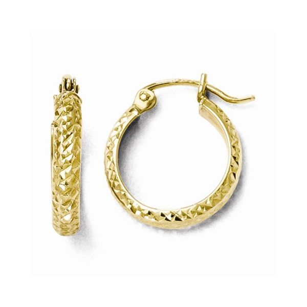 10K Yellow Gold Diamond Cut Hoop Earrings Blocher Jewelers Ellwood City, PA