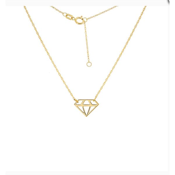 14K Yellow Gold Mini Cut-Out Diamond-Shaped Necklace Blocher Jewelers Ellwood City, PA