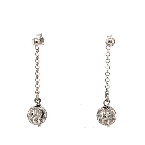 Sterling Silver Text Circles with Diamond Cut Drop Bead Earrings Blocher Jewelers Ellwood City, PA