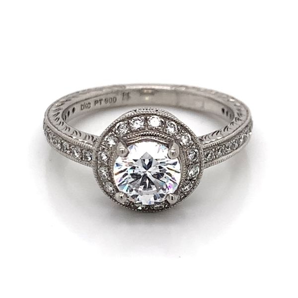 Platinum Hand Engraved Engagement Ring Image 2 Bluestone Jewelry Tahoe City, CA