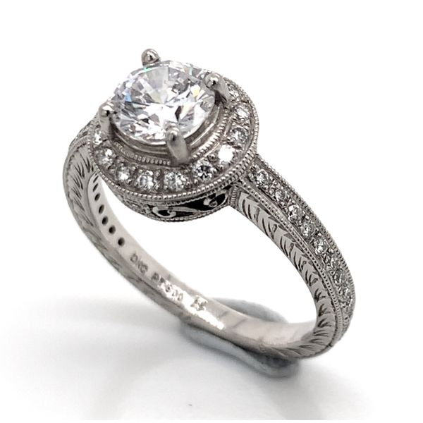 Platinum Hand Engraved Engagement Ring Bluestone Jewelry Tahoe City, CA