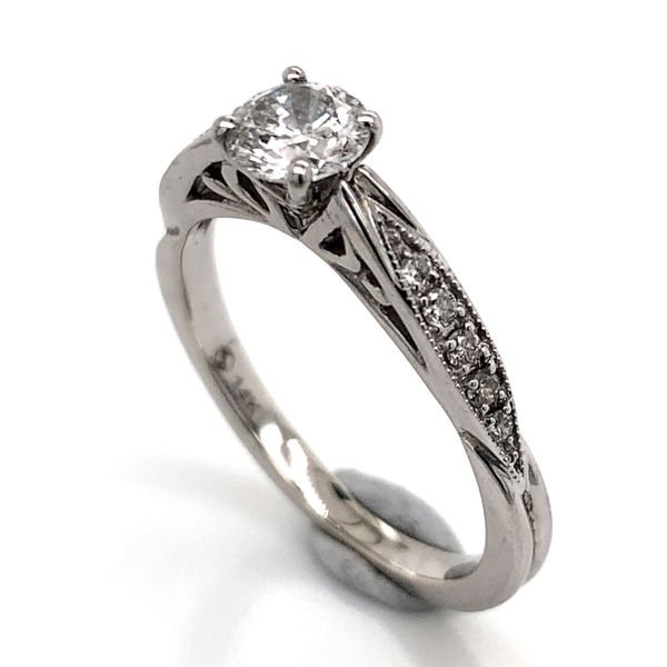 14K White Gold Engagement Ring w/ a 0.46 Carat Round Diamond Bluestone Jewelry Tahoe City, CA