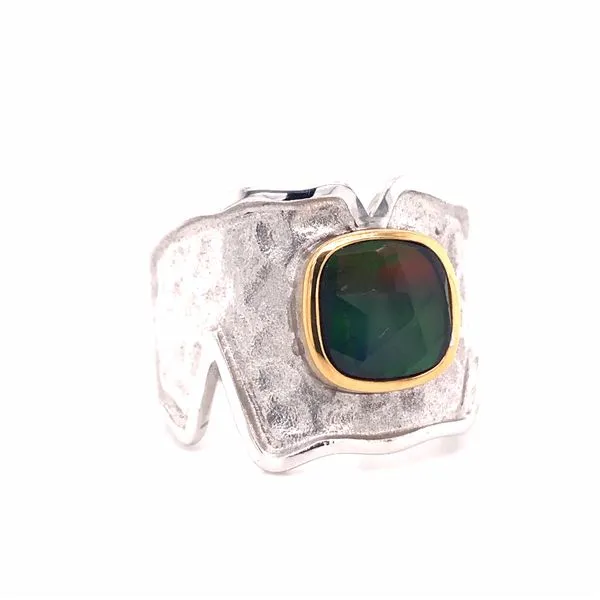 Sterling Siilver Ammolite & 14k Yellow Gold Vermeil Ring Image 4 Bluestone Jewelry Tahoe City, CA