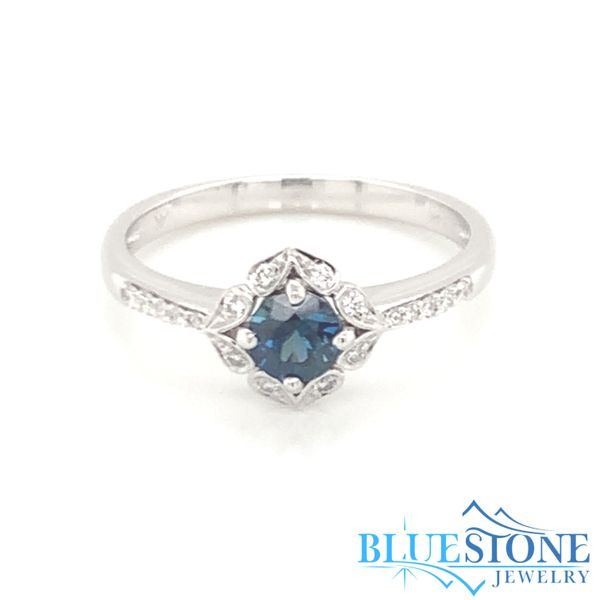 14 Karat White Gold Ring with Blue Sapphire and Diamonds Image 2 Bluestone Jewelry Tahoe City, CA