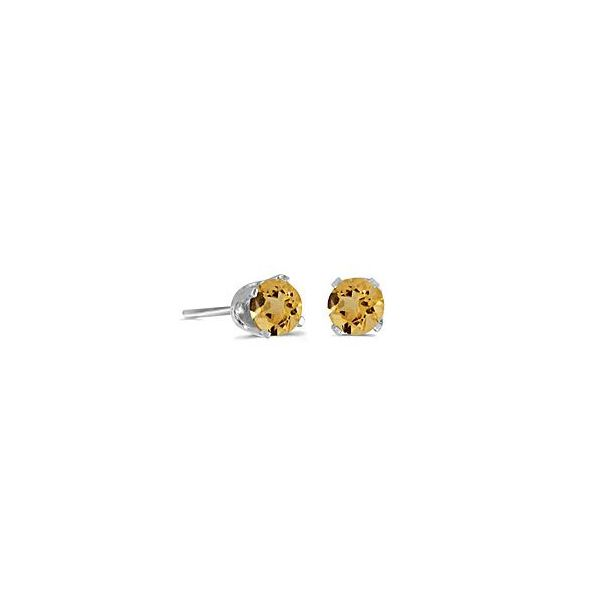14 Karat White Gold Stud Earrings with Round 5mm Citrines Bluestone Jewelry Tahoe City, CA