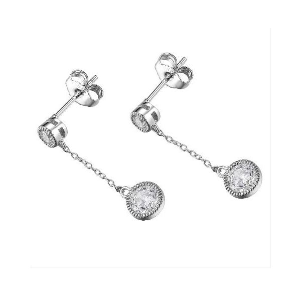 Sterling Silver Rhodium Drop Earrings with CZs and 2 Round Rubies Bluestone Jewelry Tahoe City, CA