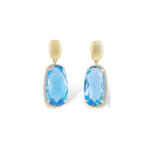 14 Karat Yellow Gold Earrings with Oval Blue Topazs and Diamonds Bluestone Jewelry Tahoe City, CA