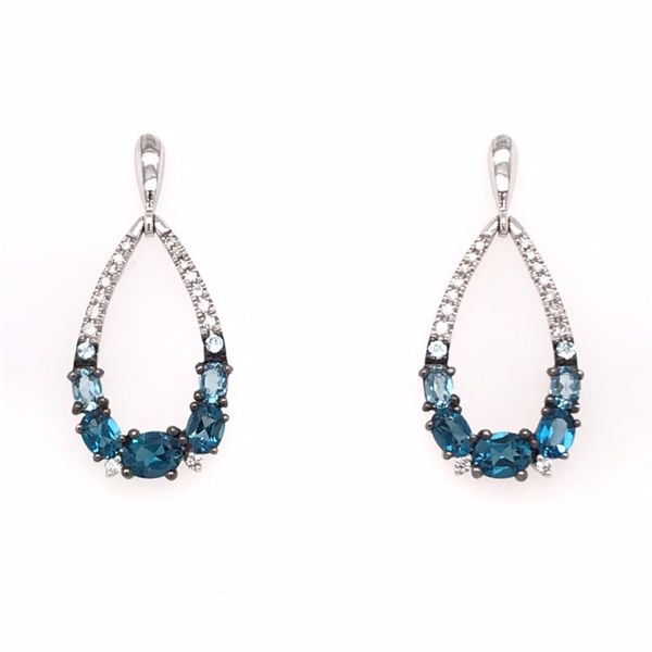 14 Karat WG Earrings with London and Swiss Blue Topaz and Diamonds Bluestone Jewelry Tahoe City, CA