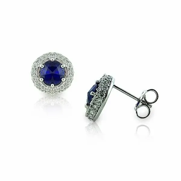 Sterling Silver with Platinum Plated Earrings with 2 Sapphires and CZs Bluestone Jewelry Tahoe City, CA