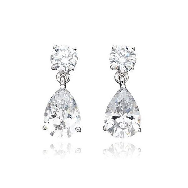 Silver with Platinum Plating CZ Earrings (Rounds/Pears) Bluestone Jewelry Tahoe City, CA