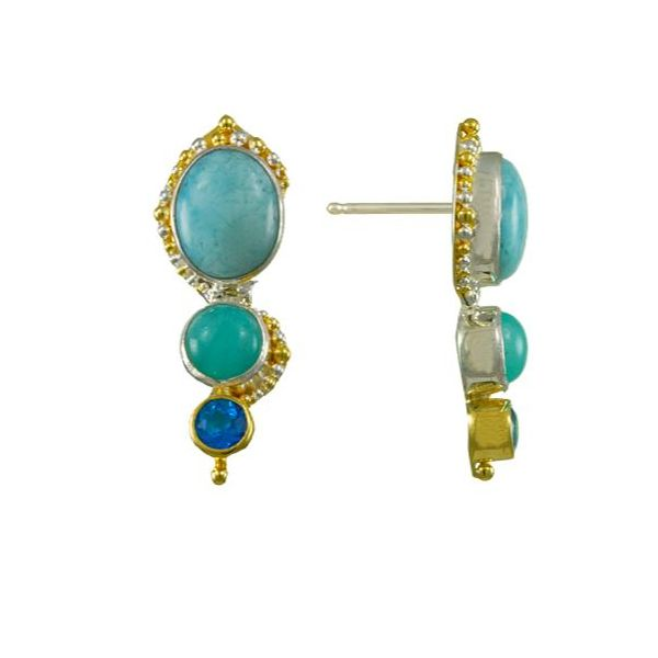 Silver & 22K YG Earrings w/ Amezonite, Larimar & Blue Topaz Bluestone Jewelry Tahoe City, CA