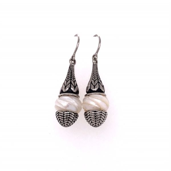 Silver Earrings w/ Hand Craved Pearls Image 2 Bluestone Jewelry Tahoe City, CA