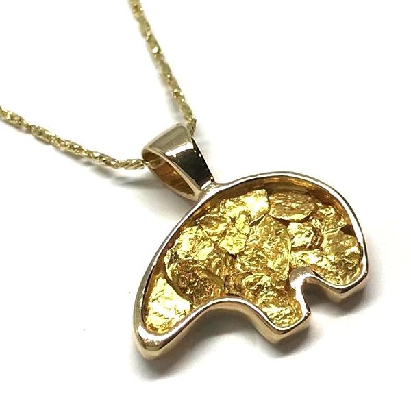 Large 14K Yellow Gold Bear Pendant with Gold Nuggets Image 2 Bluestone Jewelry Tahoe City, CA