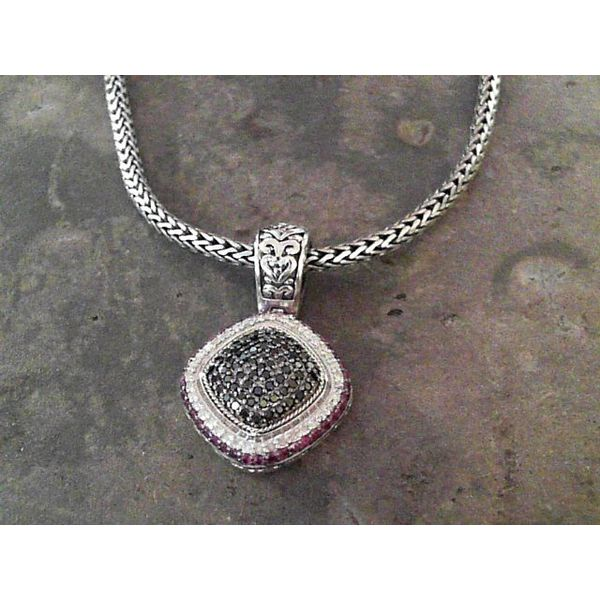 Sterling Silver Vermeil Necklace with Pink Sapphires, White and Black Diamonds Bluestone Jewelry Tahoe City, CA