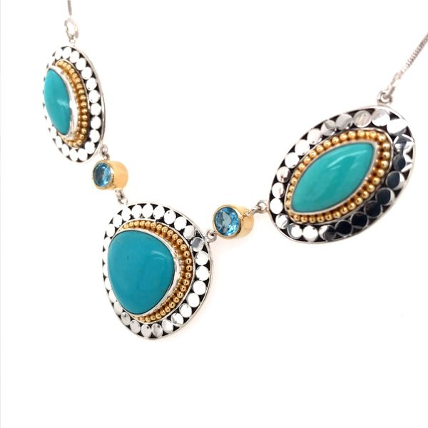 Silver & Gold Necklace w/ Turquoise & Topaz Image 2 Bluestone Jewelry Tahoe City, CA