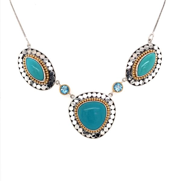 Silver & Gold Necklace w/ Turquoise & Topaz Bluestone Jewelry Tahoe City, CA