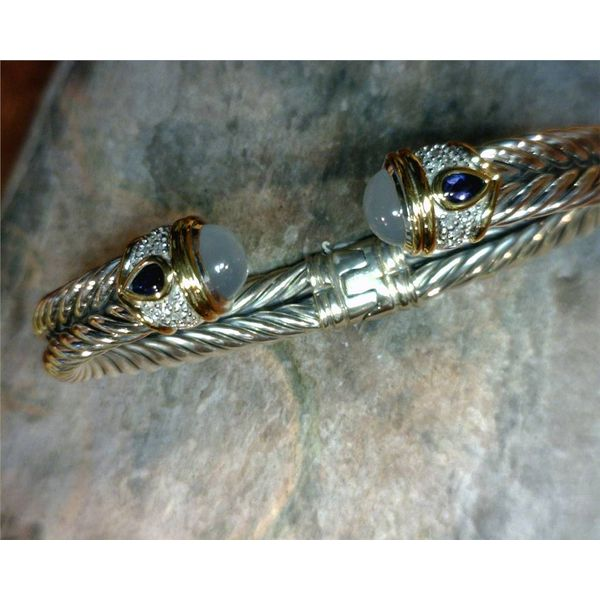 Silver & Gold Bracelet with Diamonds, Chalcedony and Lolite Gemstones Bluestone Jewelry Tahoe City, CA