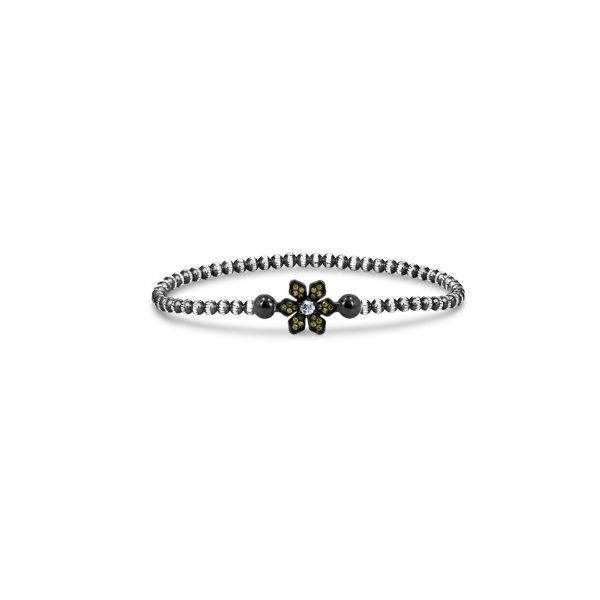 Sterling Silver single strand bracelet with grey plating, petal clasp with yellow zirconia Bluestone Jewelry Tahoe City, CA