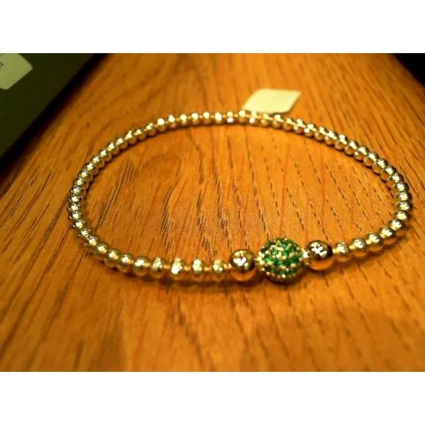 Sterling Silver single strand bracelet gold tone with green zirconia ball clasp Bluestone Jewelry Tahoe City, CA