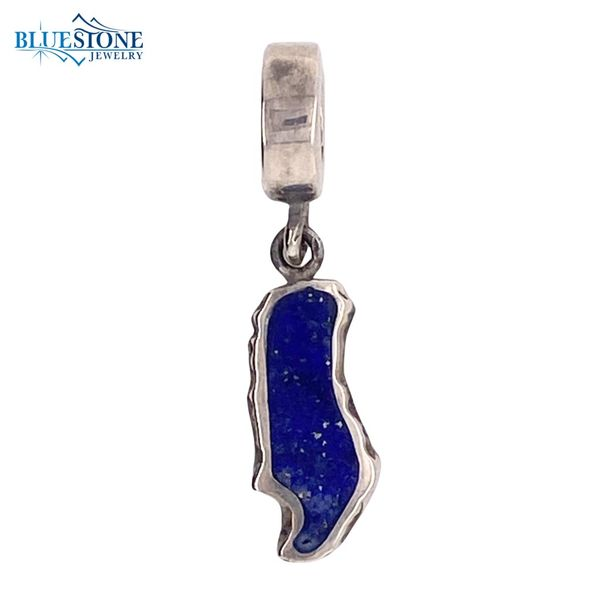 Small Silver Donner Lake Charm with Lapis Bluestone Jewelry Tahoe City, CA