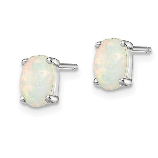 Sterling Silver White Opal Earrings- 7mm x 5mm Image 2 Bluestone Jewelry Tahoe City, CA
