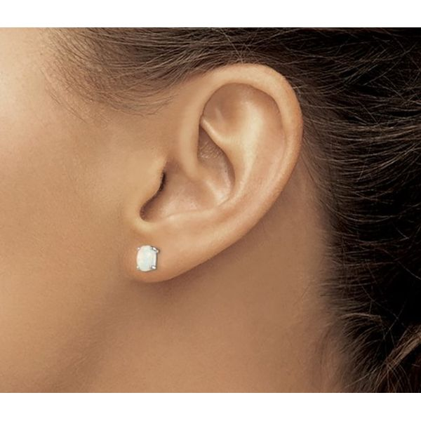 Sterling Silver White Opal Earrings- 7mm x 5mm Image 3 Bluestone Jewelry Tahoe City, CA