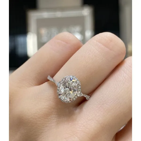 Oval Halo Engagement Ring with 1.64ct F VS1 IGI Certified Center Diamond and 0.33ctw Round Diamonds in 14K White Gold - Brax Jewelers Image 4 Brax Jewelers Newport Beach, CA
