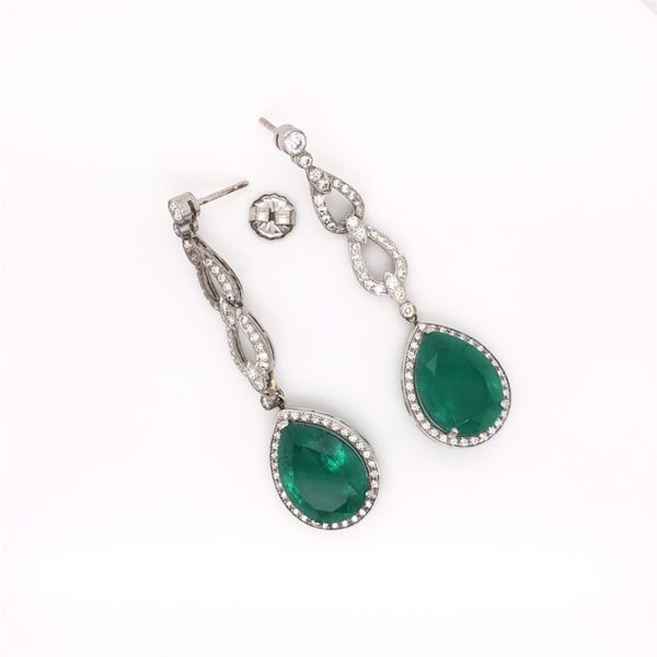 18K White Gold Emerald and Diamond Earrings Image 2 Brax Jewelers Newport Beach, CA